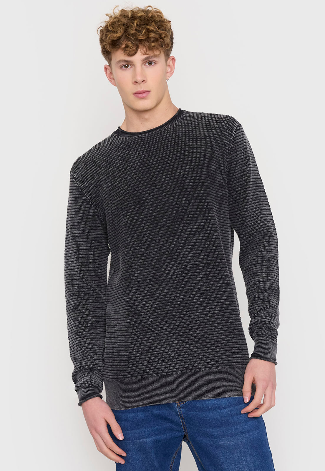 Sweater Hombre Lavado Negro Liso