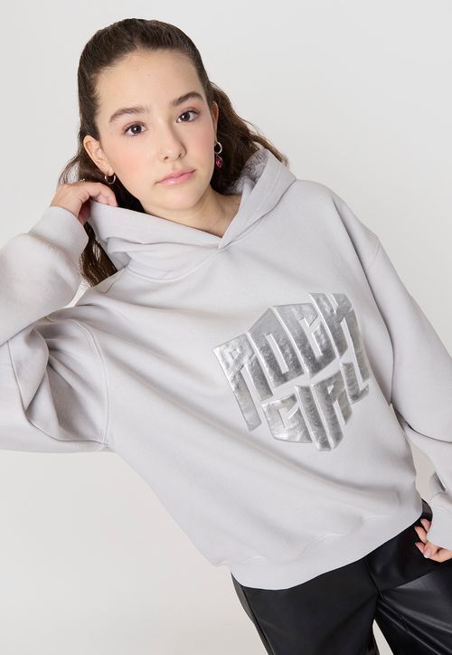 Polerón Niña Hoodie Embossed Gris