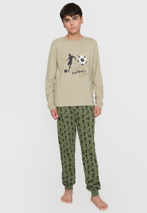 Pijama Niño Teen Largo ML Verde Militar