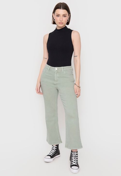 Jeans Mujer Flare Crop Verde