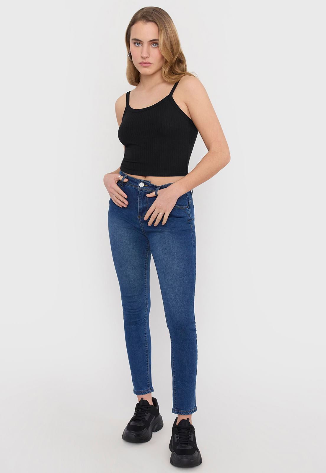 Jeans Mujer Push Up un Botón Azul Oscuro