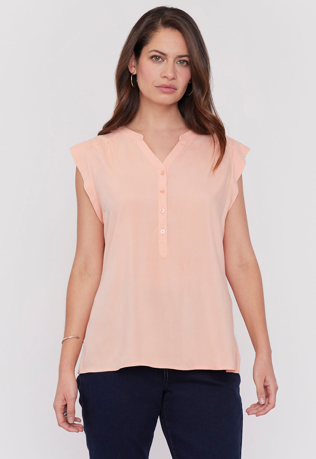 Blusa Mujer Sin Mangas Botones Naranjo