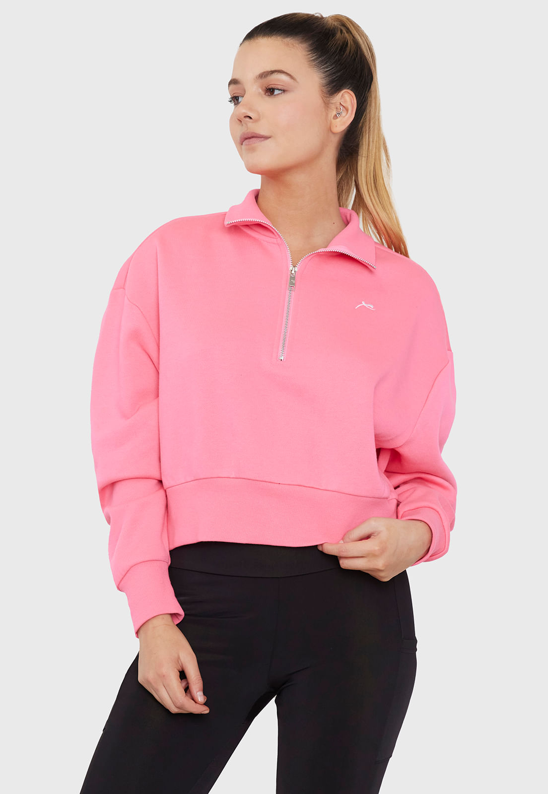 Polerón Mujer Deportivo Half Zipper Rosado