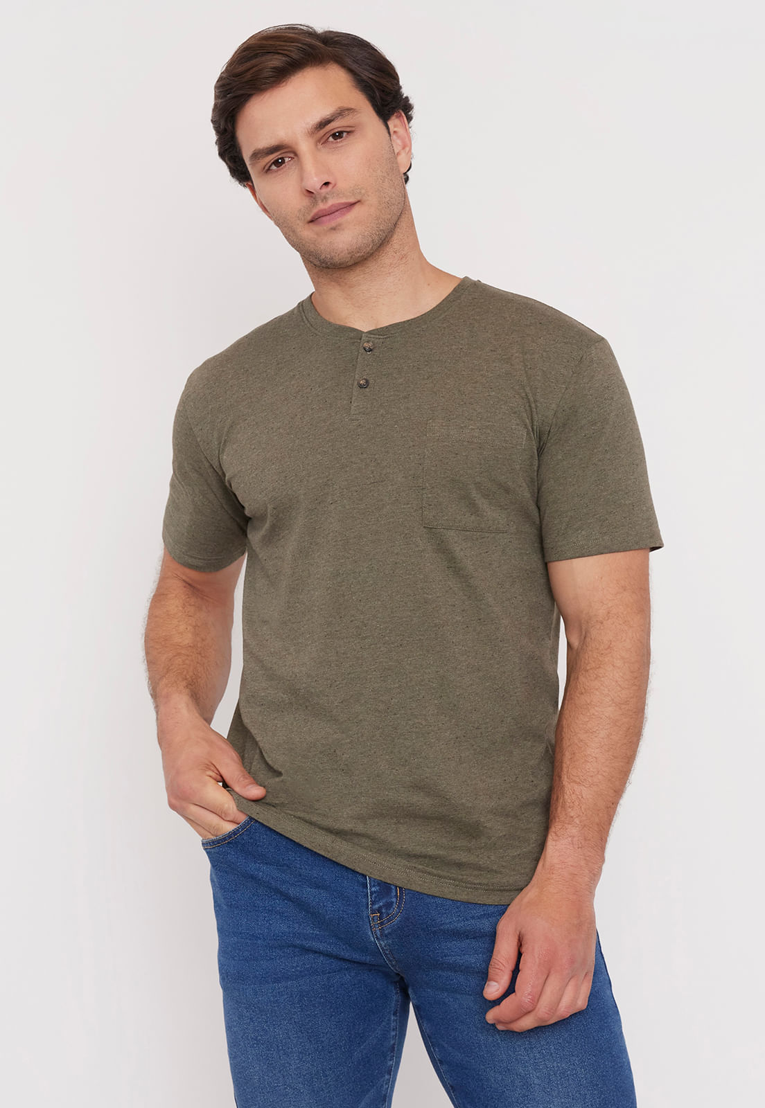 Polera Hombre Henley M/C Verde