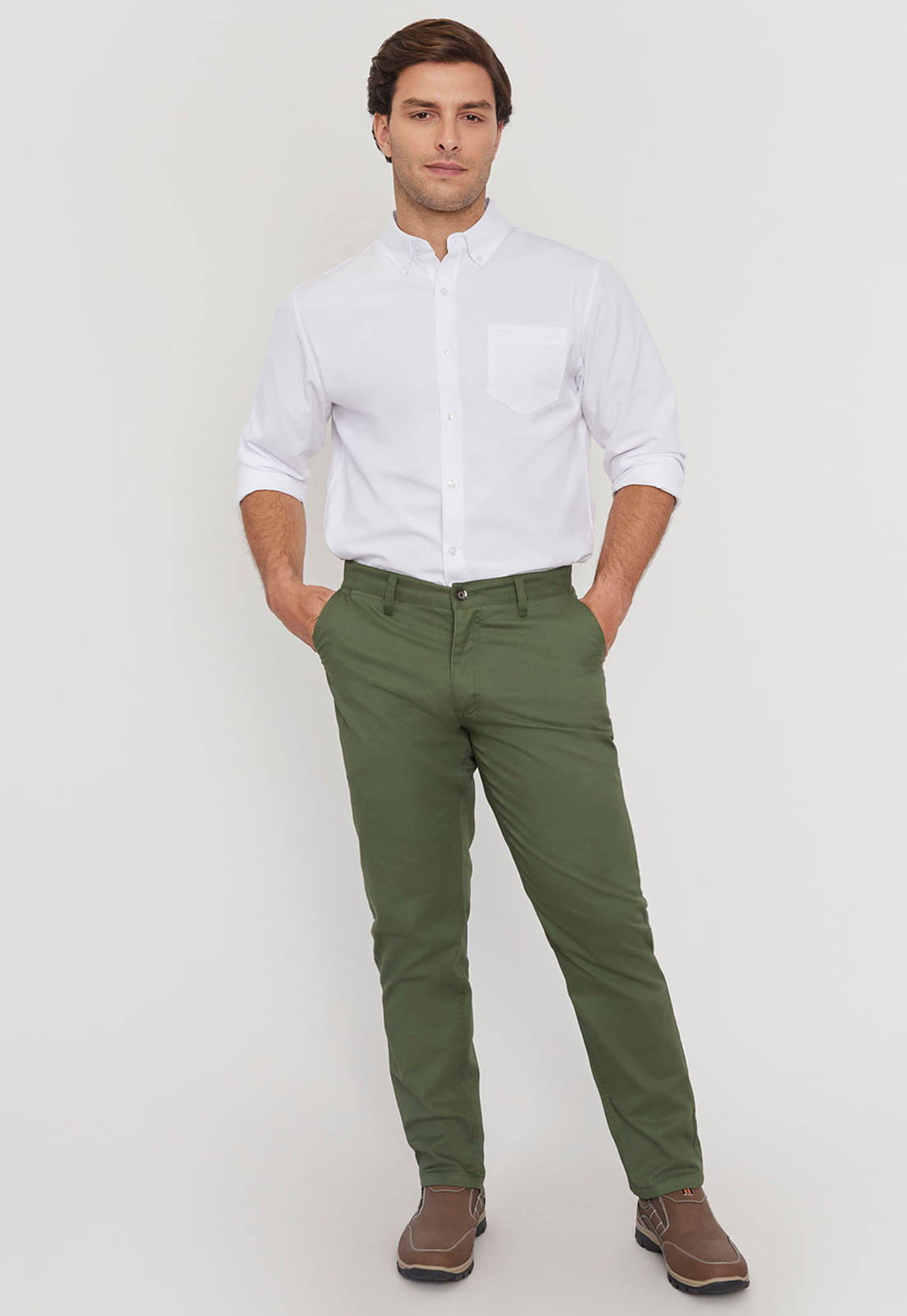 Pantalón Hombre Slim Fit Verde Bolsillos Chino