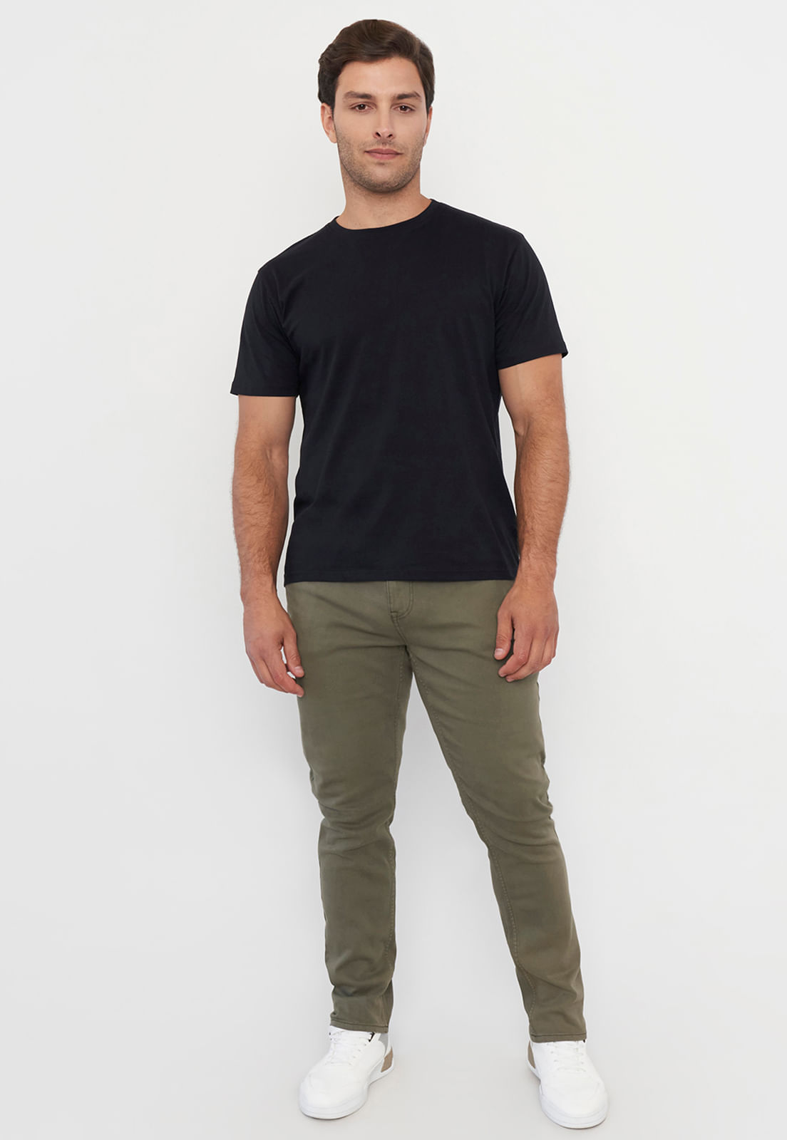 Pantalón Hombre Slim Fit Liso 5 Pocket Militar