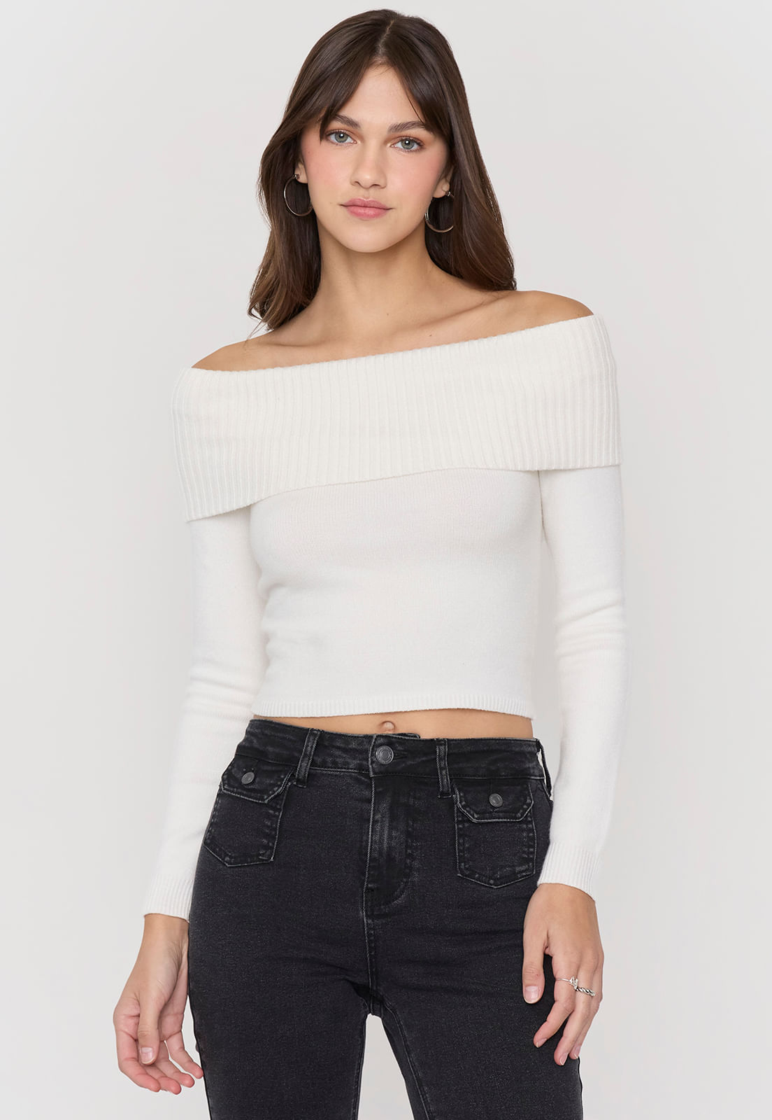 Sweater Mujer Ecru Off Shoulder