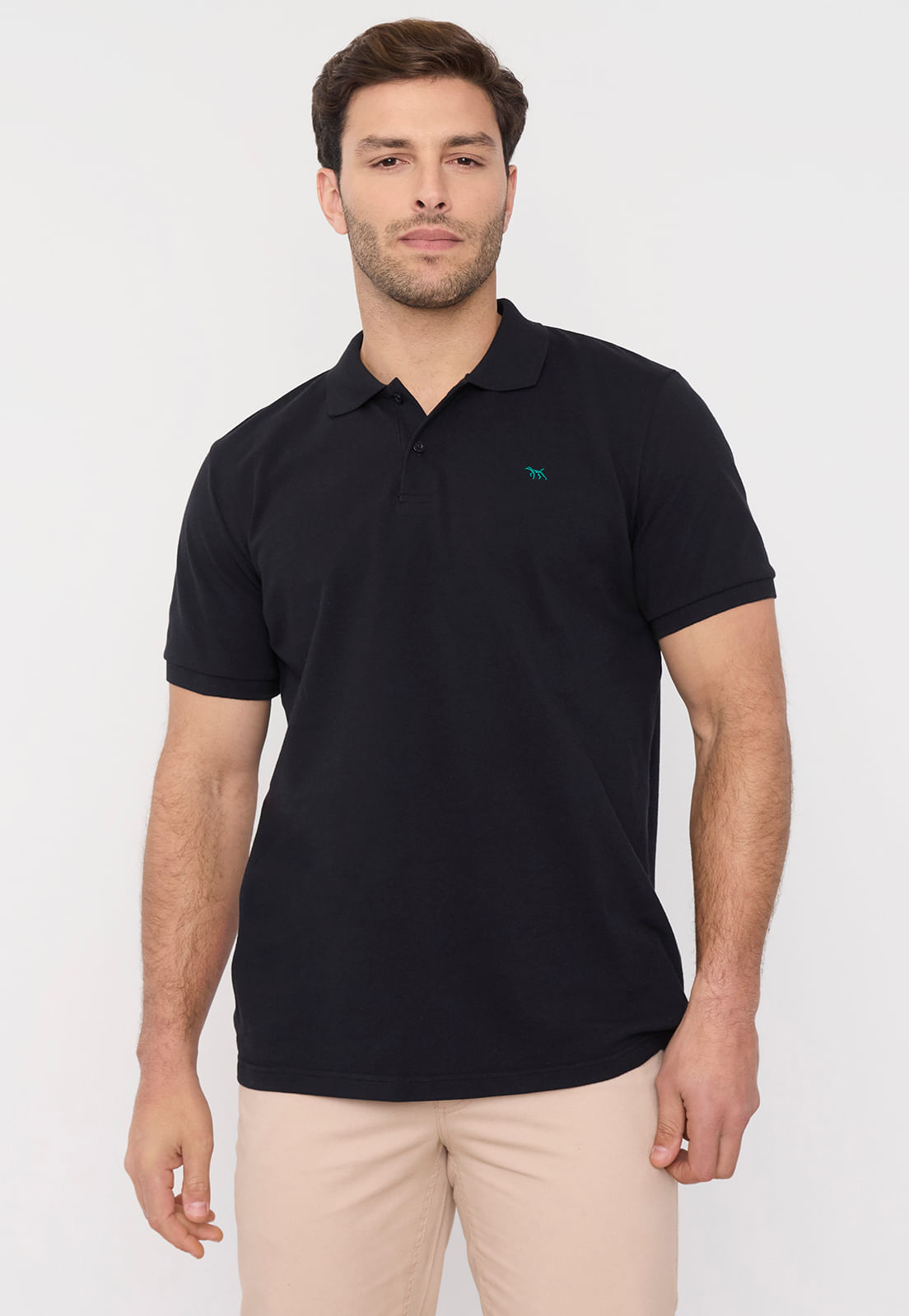 Polera Hombre Piqué Negro Lisa