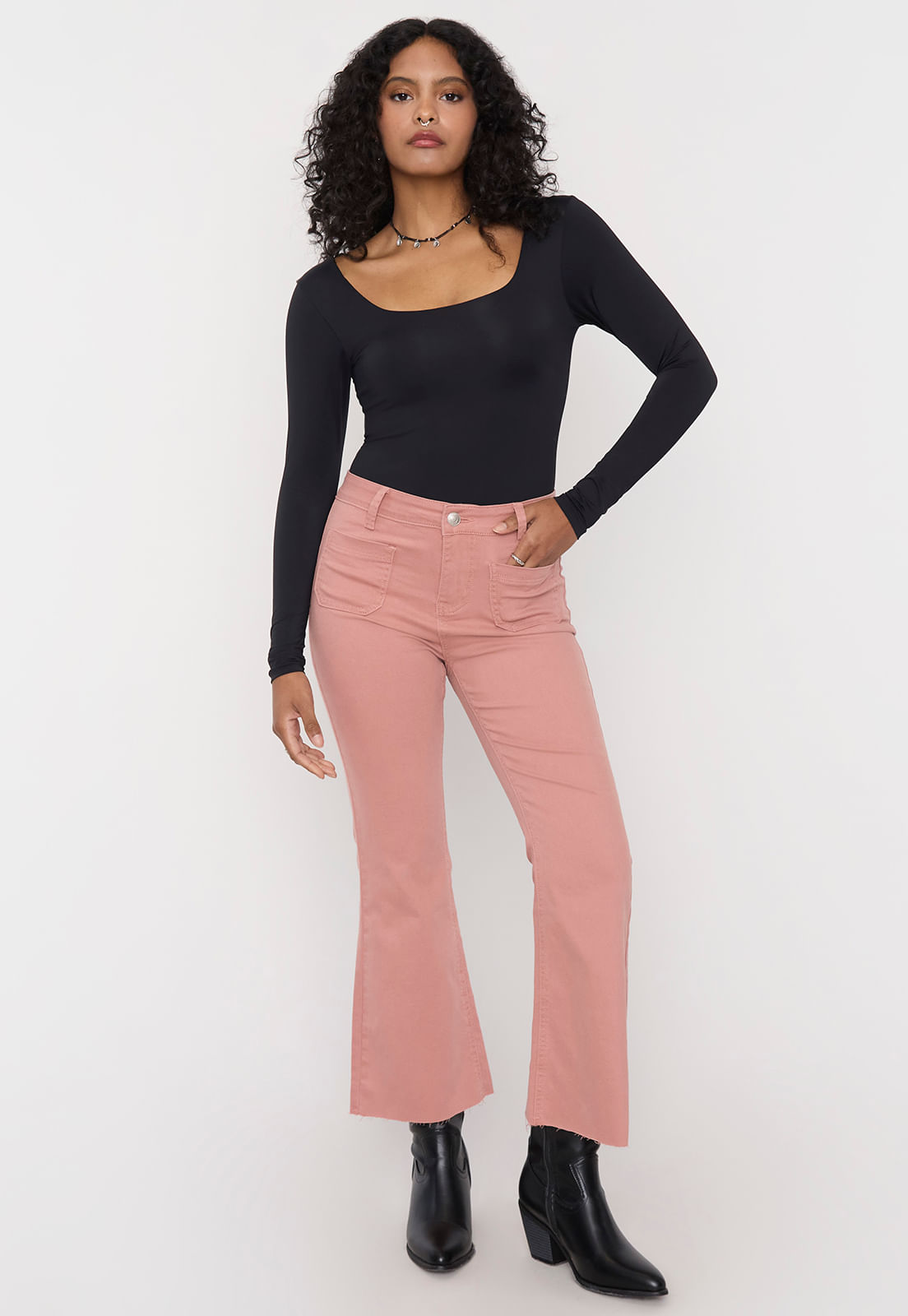 Jeans Mujer Flare Bolsillos Terracota