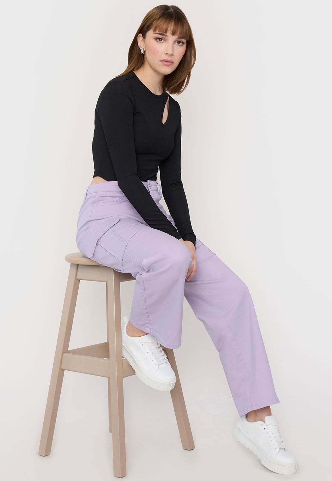 Pantalón Mujer Cargo Stretch Lila