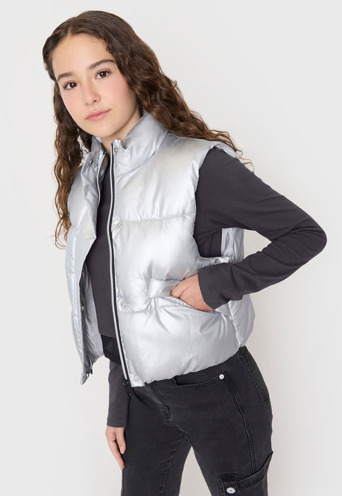 Parka Niña Teen Sin Mangas Silver