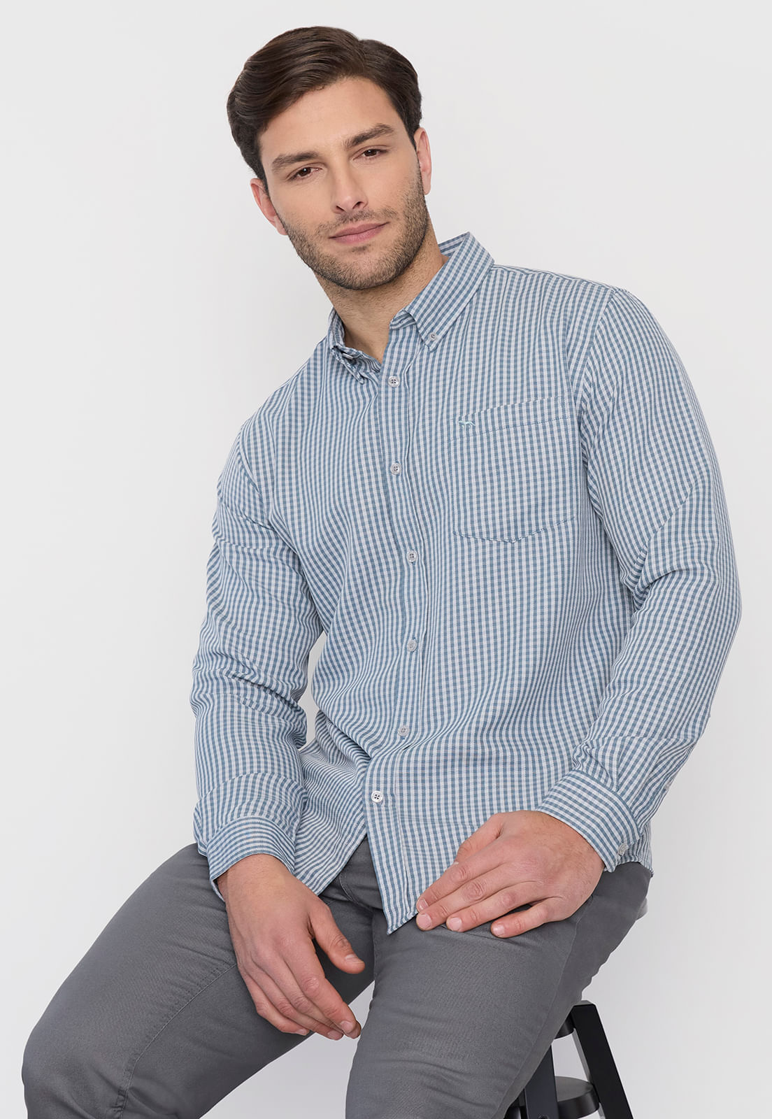 Camisa Hombre Print Check Azul