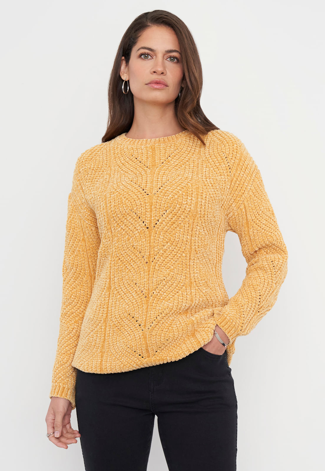 Sweater Mujer Chenille Espiga Mostaza