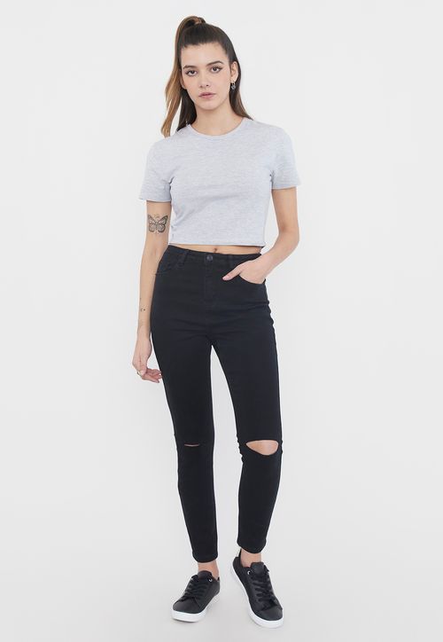 Jeans Mujer Skinny Negro Destroyed
