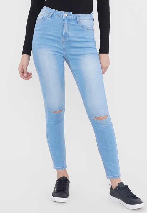 Jeans Mujer Skinny Azul Claro Destroyed