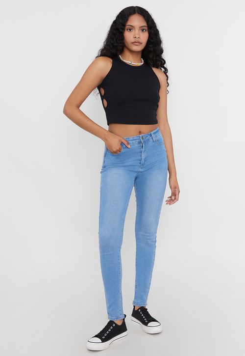 Jeans Mujer Skinny Básico Push Up Azul Claro