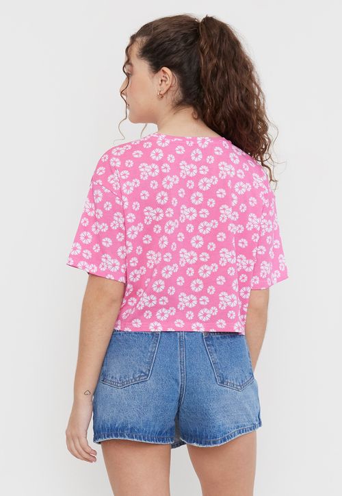 Polera Niña Teen Crop Full Print Rosado