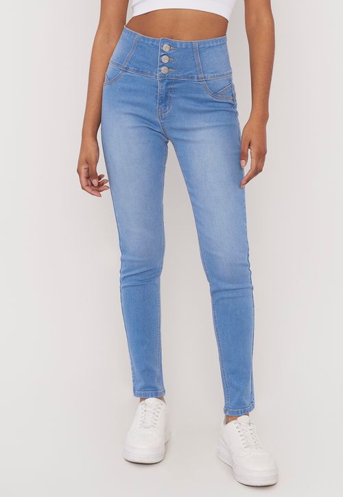 Jeans Mujer Push Up 3 Botones Azul Claro