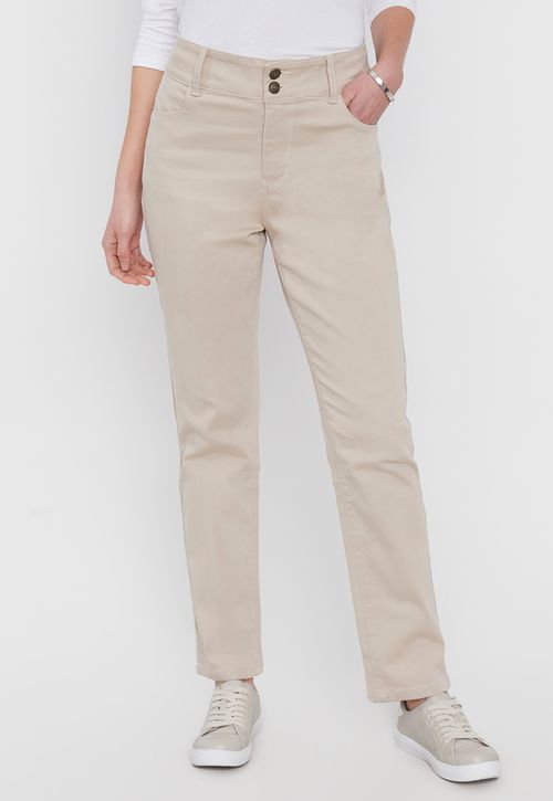 Jeans Mujer Color 2 Botones Push Up  Beige