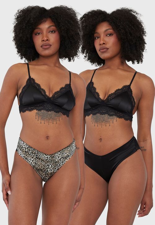 Bipack Calzón Mujer Alto Satín Negro/Negro Print