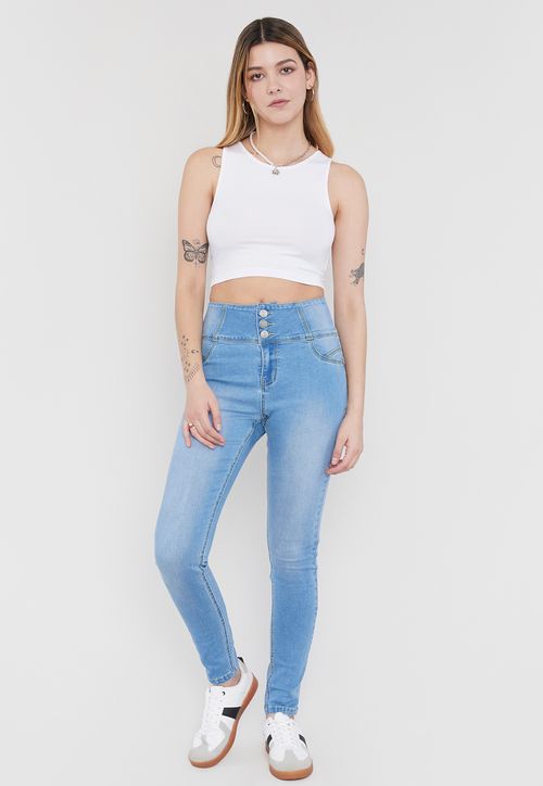 Jeans Mujer Push Up 3 Botones Azul C