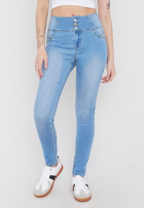 Jeans Mujer Push Up 3 Botones Azul C