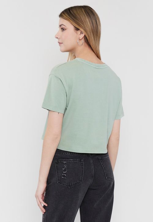Polera Mujer Fun Manga Corta Crop Verde