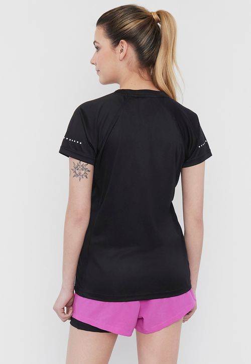 Polera Mujer Deportiva M/C Poliéster R-Neck Negro