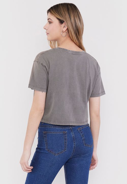 Polera Mujer Fun Manga Corta Crop Gris Waves