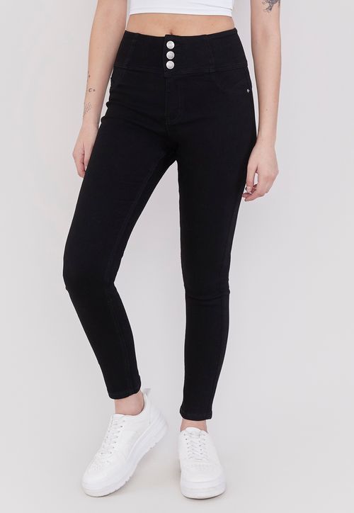Jeans Mujer 3 Botones Push Up Negro