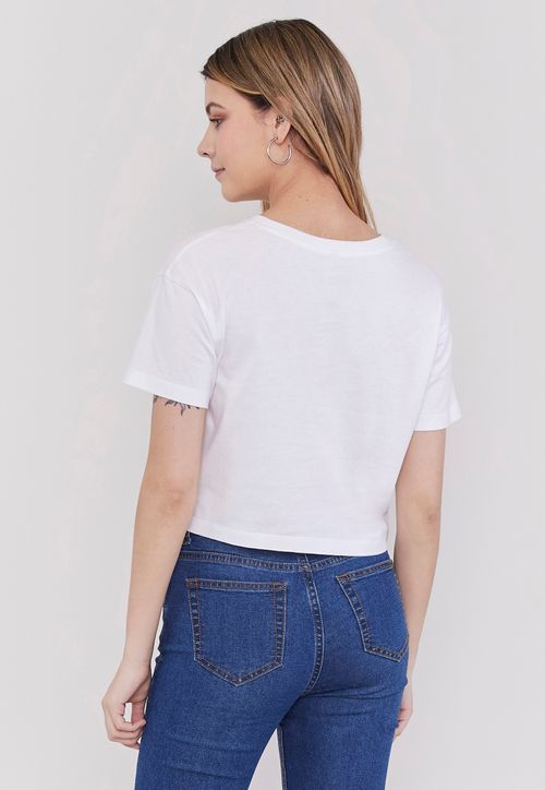 Polera Mujer Fun Manga Corta Crop Blanco