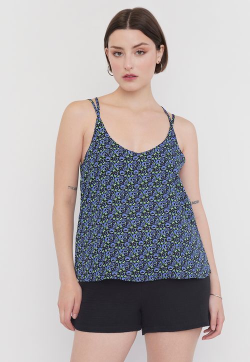 Blusa Mujer Tiritas Flores Azul