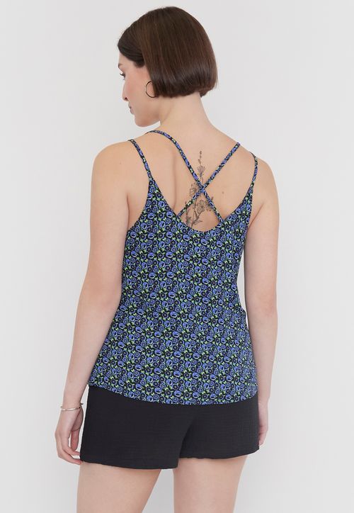 Blusa Mujer Tiritas Flores Azul