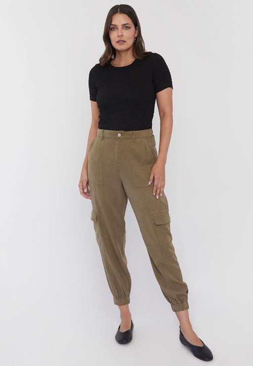 Pantalón Mujer Jogger Cargo Verde Oliva