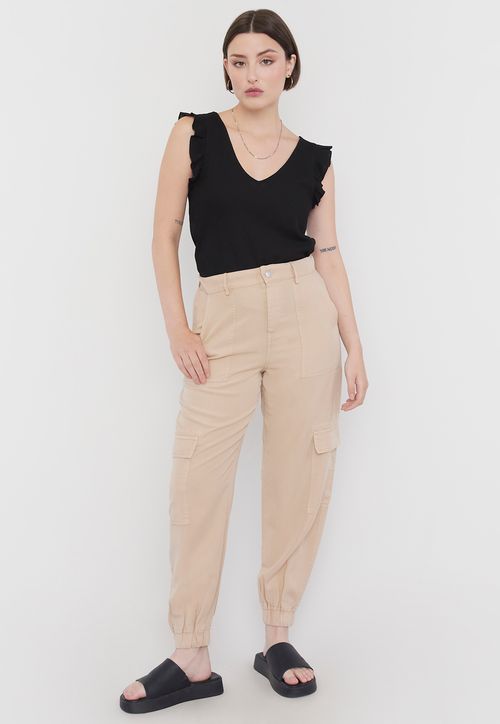 Pantalón Mujer Jogger Cargo Beige