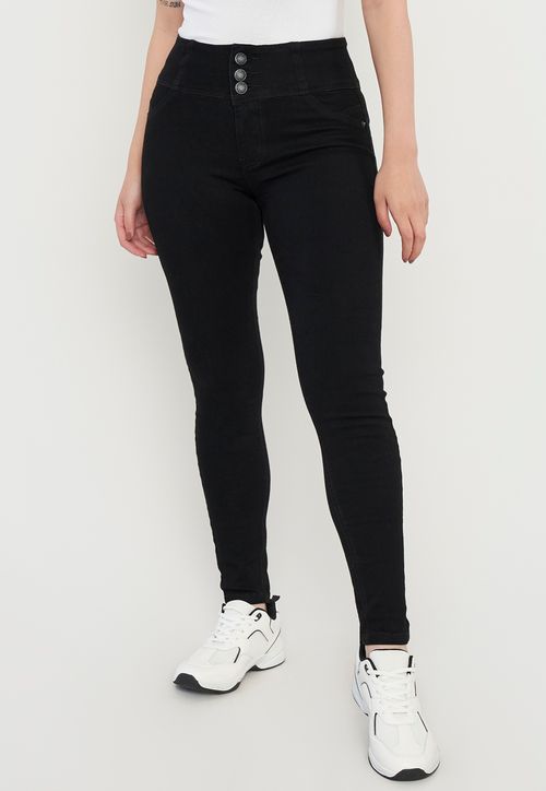 Jeans Negro Mujer Push Up 3 Botones