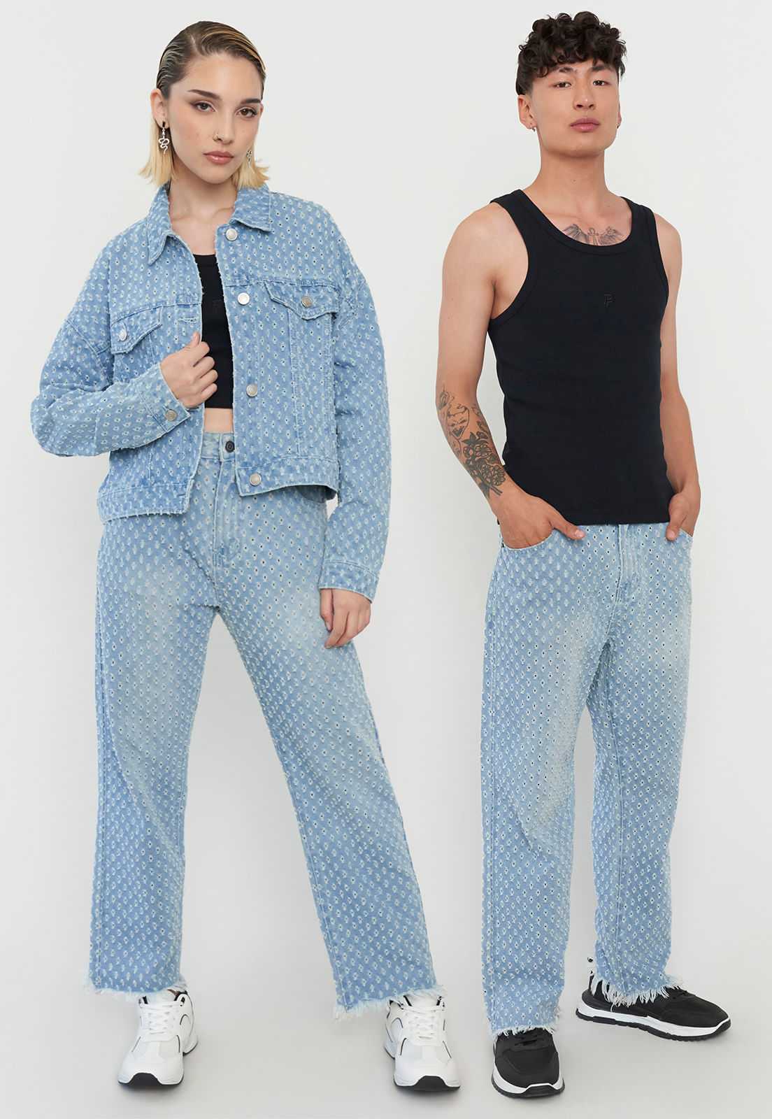 Jeans Straight Fit Mix and Match Azul Claro x Power Peralta