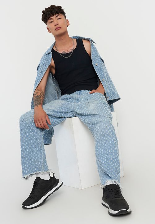 Jeans Straight Fit Mix and Match Azul Claro x Power Peralta