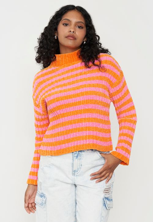 Sweater Mujer Chenille Rib Rosado Rayas