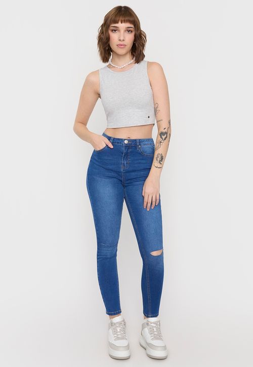 Jeans Mujer Skinny Roturas Azul Oscuro