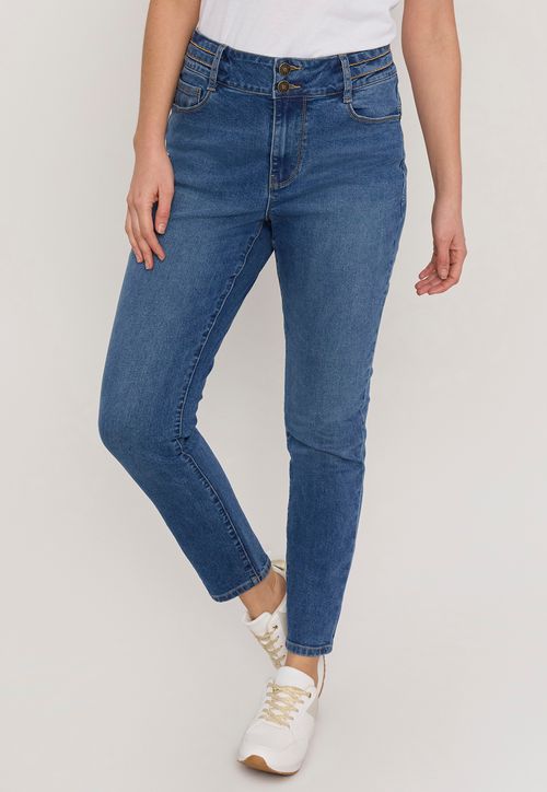 Jeans Mujer Aplicación Pretina Azul Medio