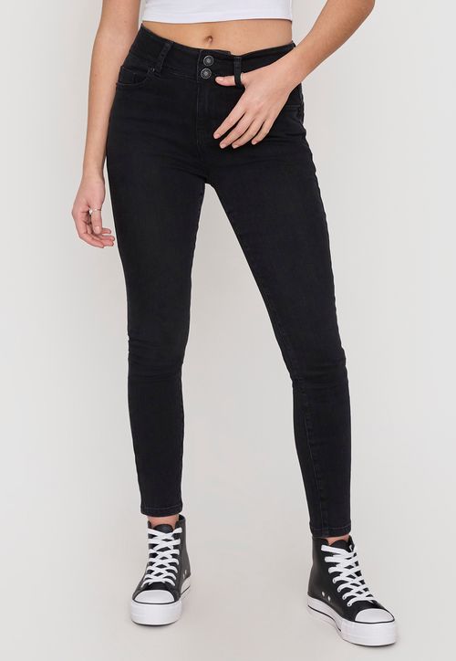 Jeans Negro Mujer High Waist 2 Botones