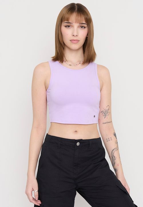 Polera Mujer Sin Mangas Crop Lila