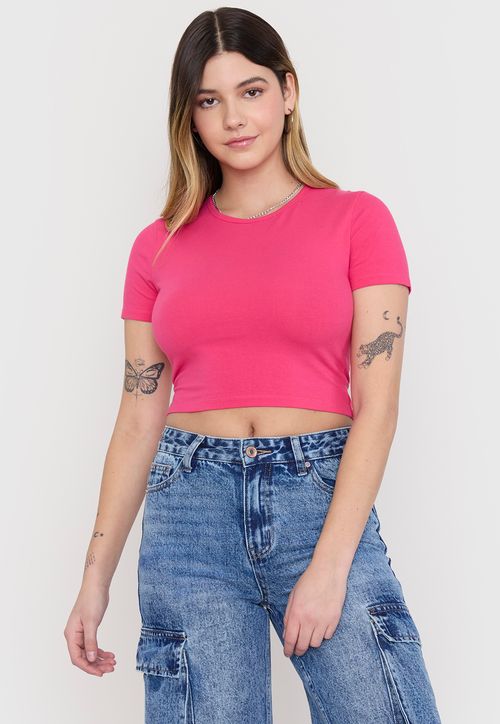 Polera Mujer Crop Cotton Spx Fucsia
