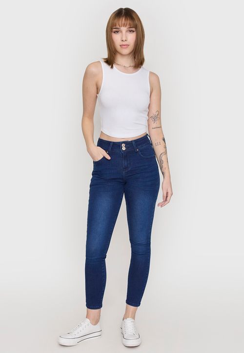 Jeans Mujer High Waist 2 Botones Azul Oscuro