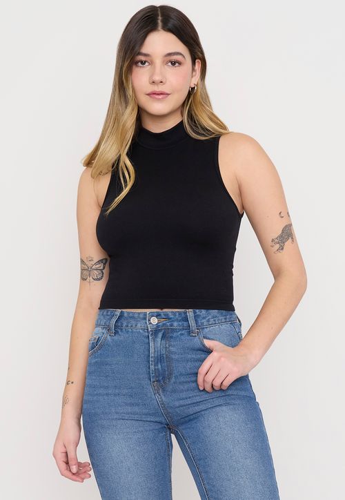 Polera Mujer Sin Mangas Cuello Moc Negro