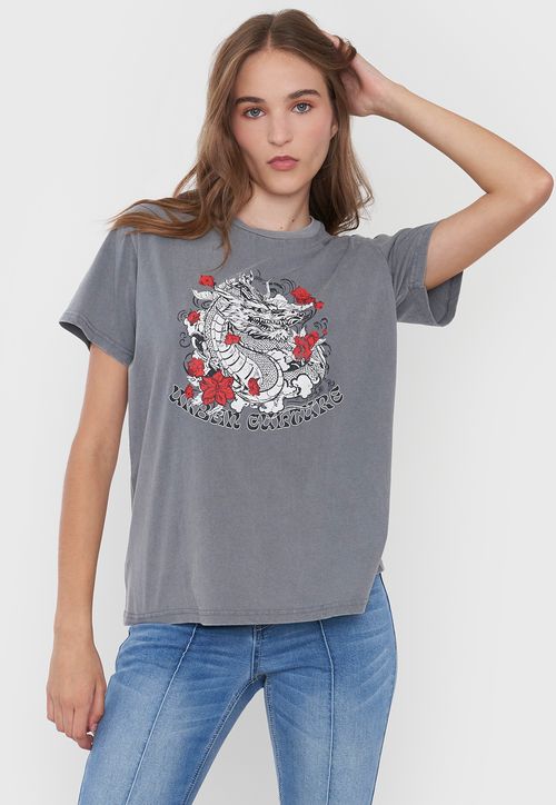 Polera Mujer Oversize Full Print Gris