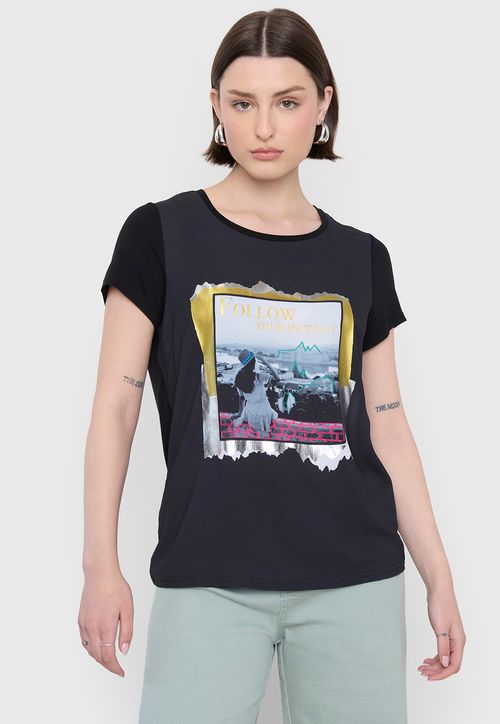 Polera Mujer Estampada Negro 1