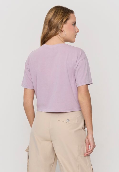 Polera Mujer Fun Manga Corta Crop Rosado Acid Wash