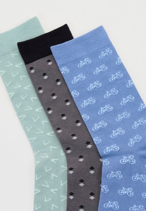 Calcetines Hombre Tripack Print Mix Celeste